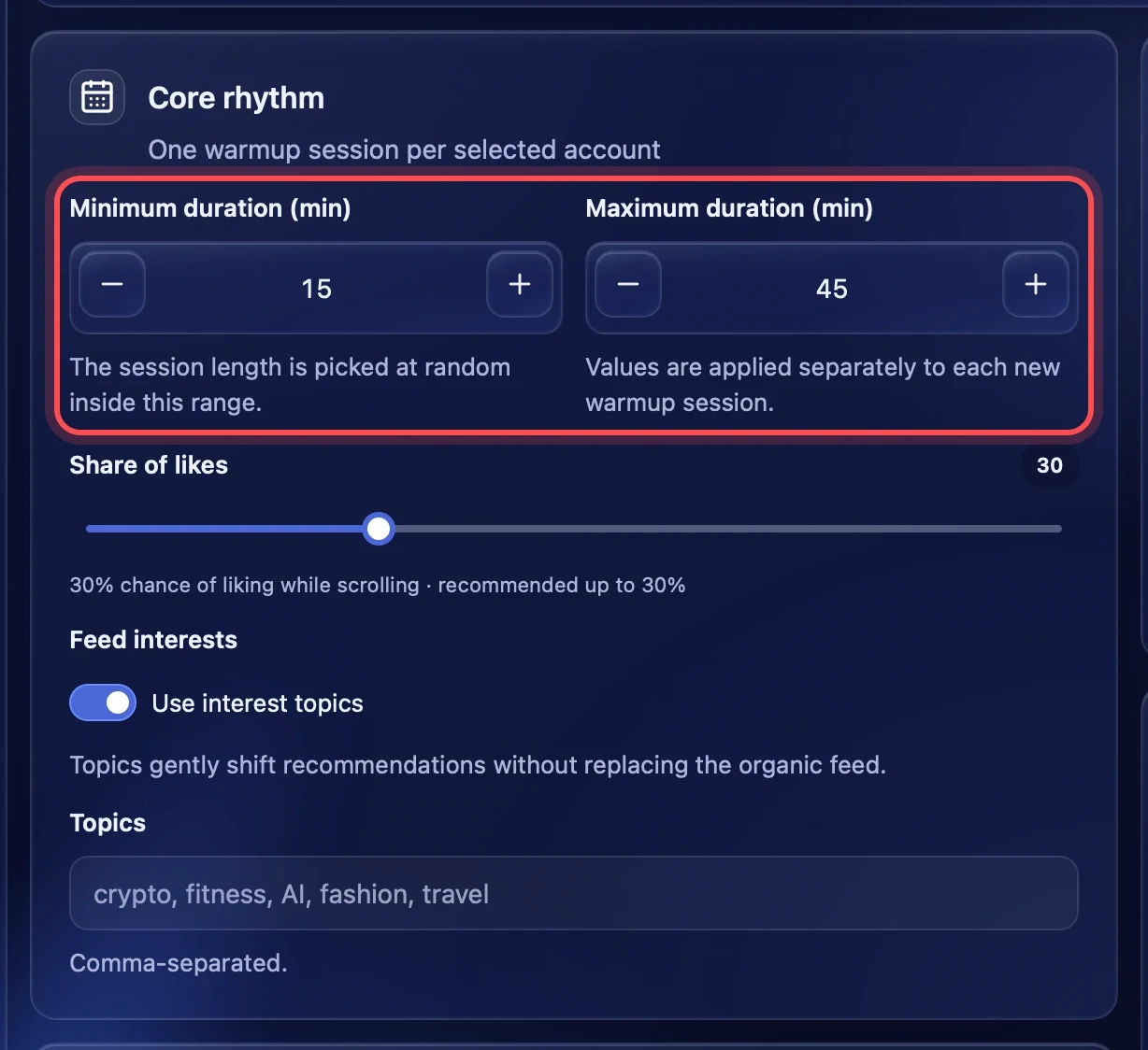 Minimum and maximum duration