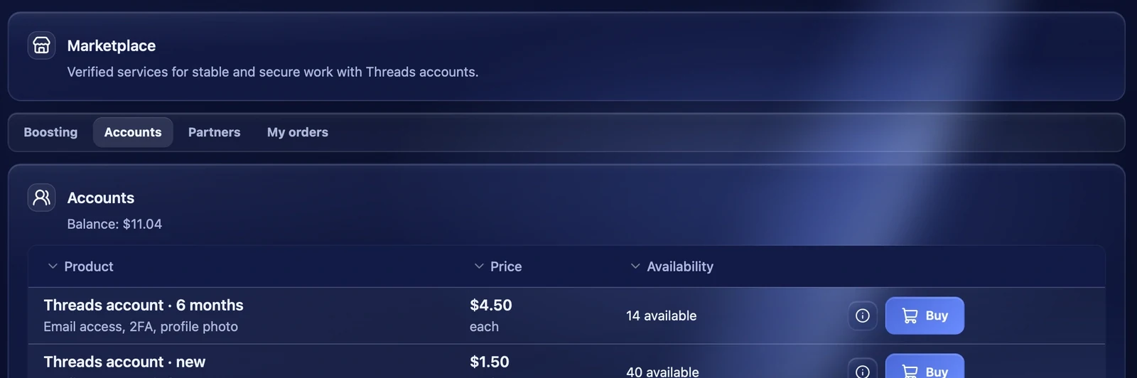 Accounts in the marketplace