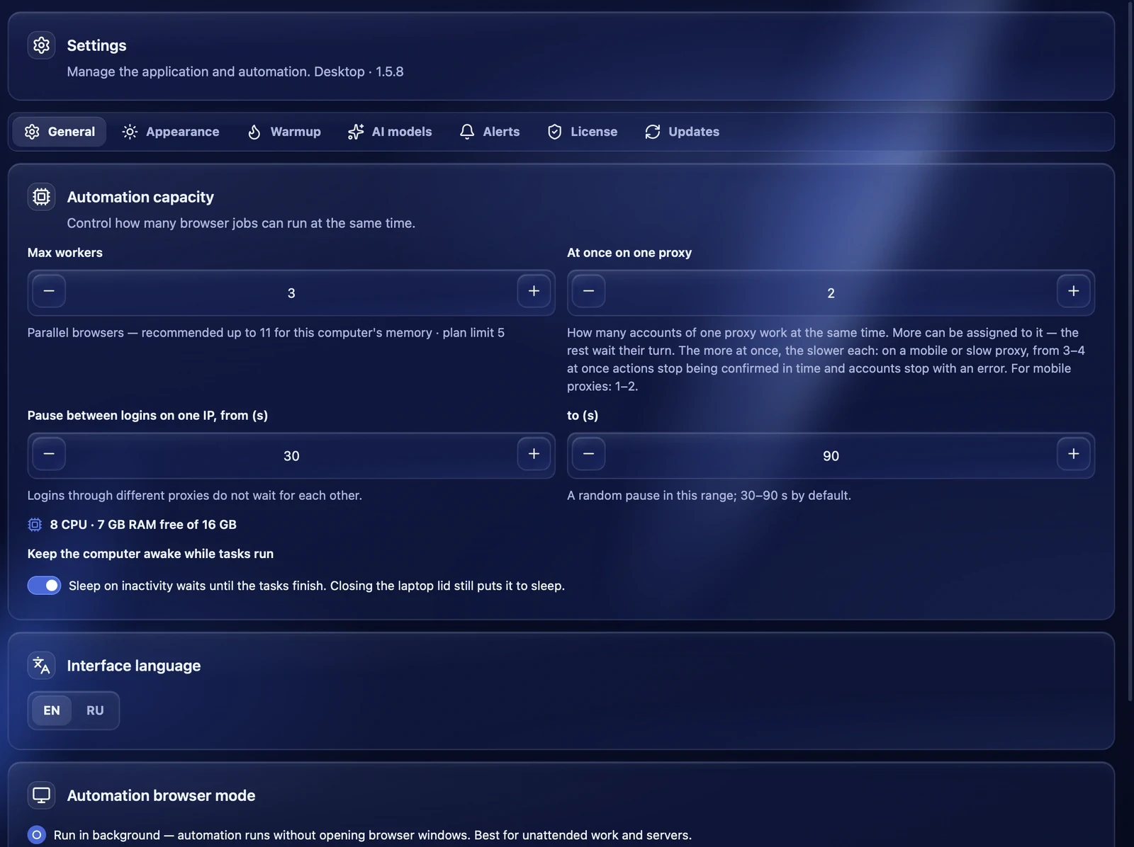 General settings