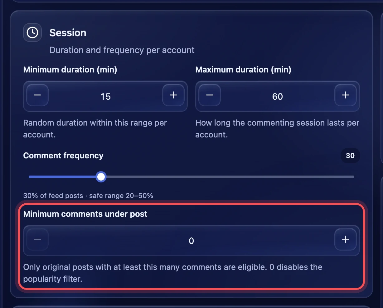 Minimum comments under post