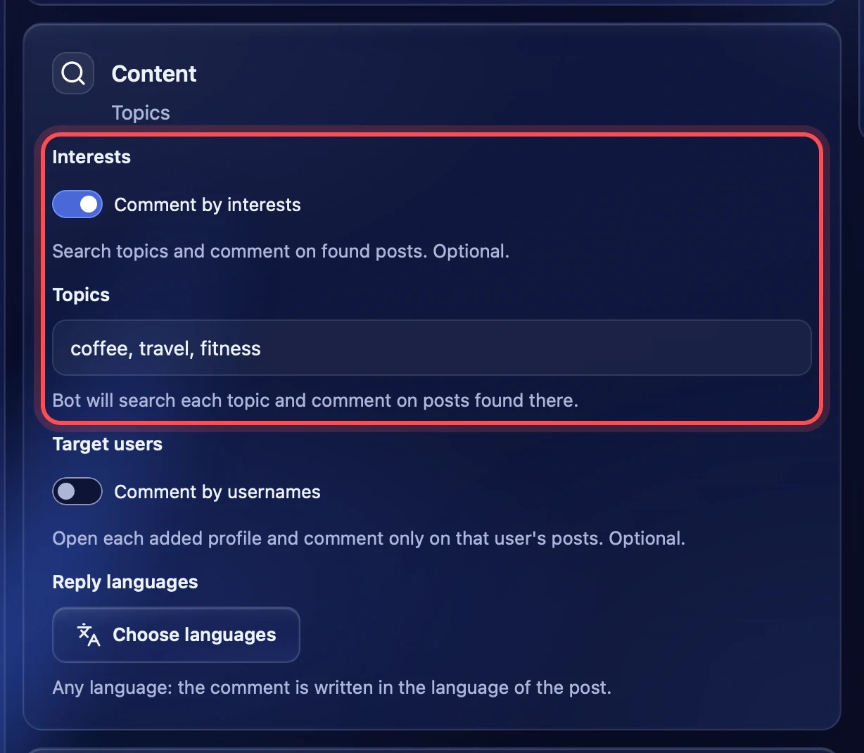 Comment by interests