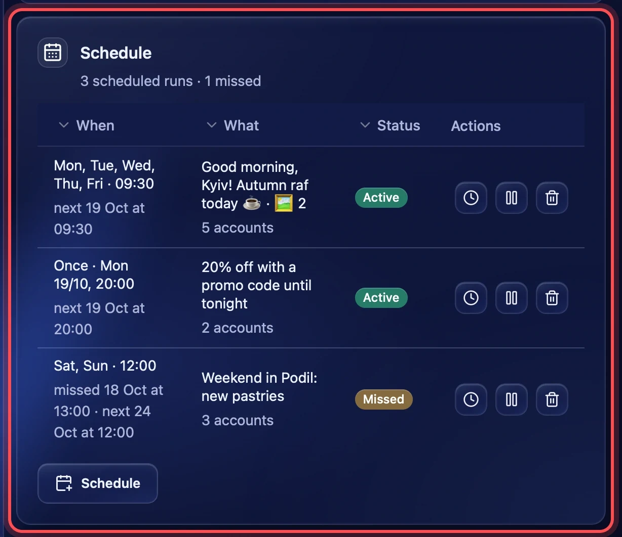 The "Schedule" block