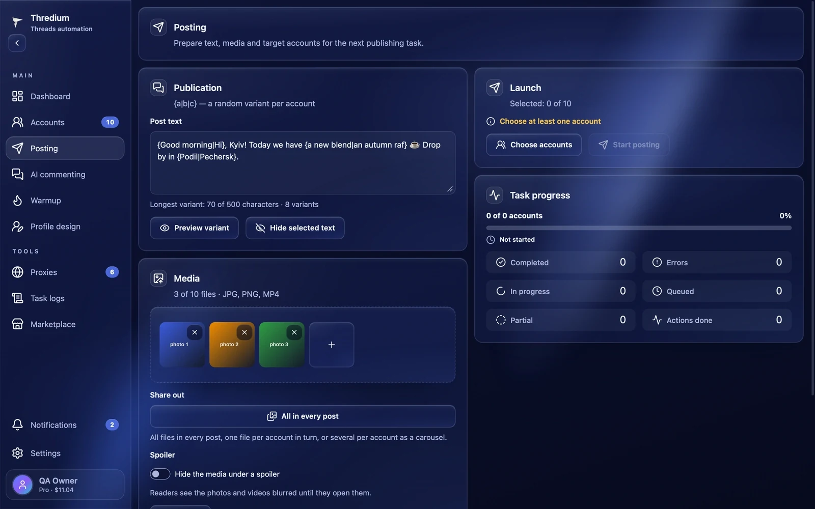 The posting page