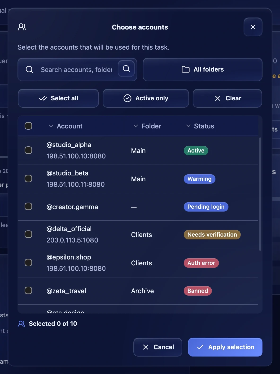 The account picker