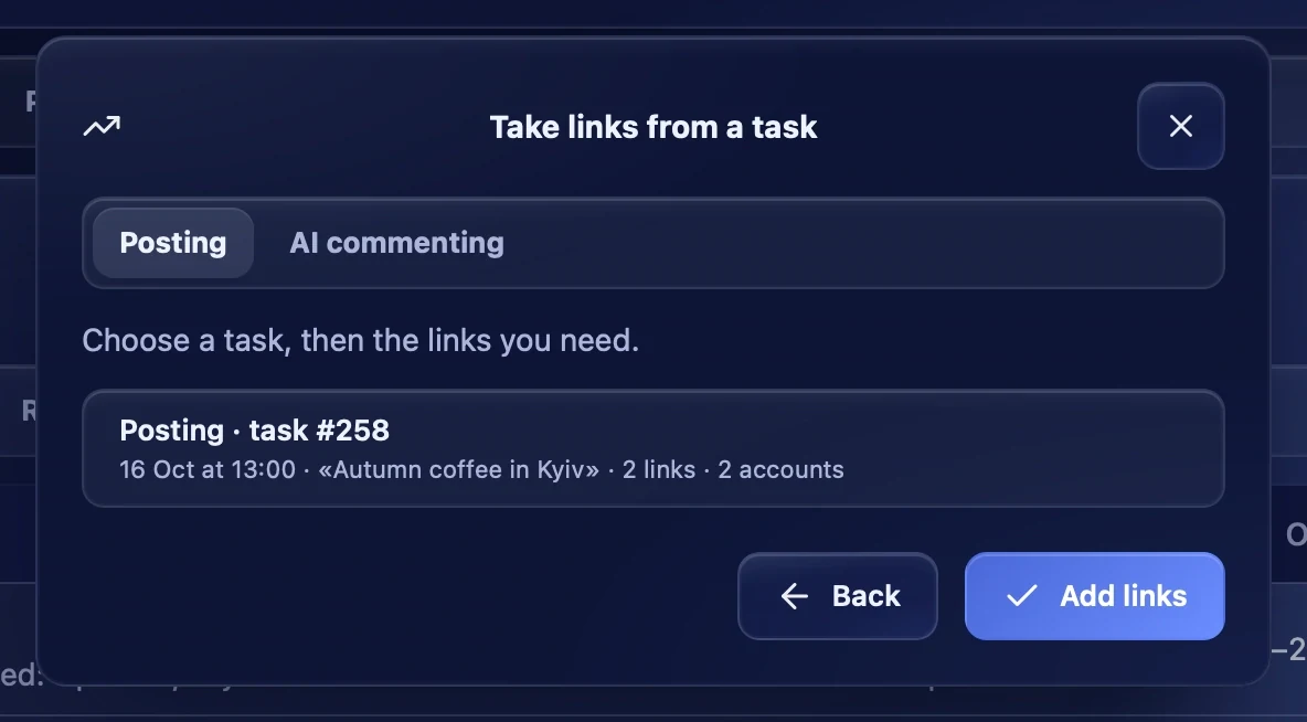 Taking links from a task